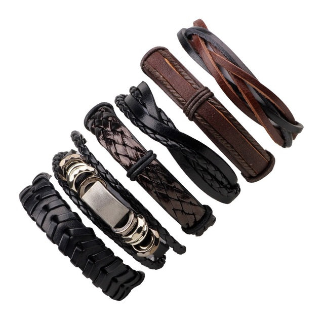Leather Bracelet Men Multilayer Punk Skull