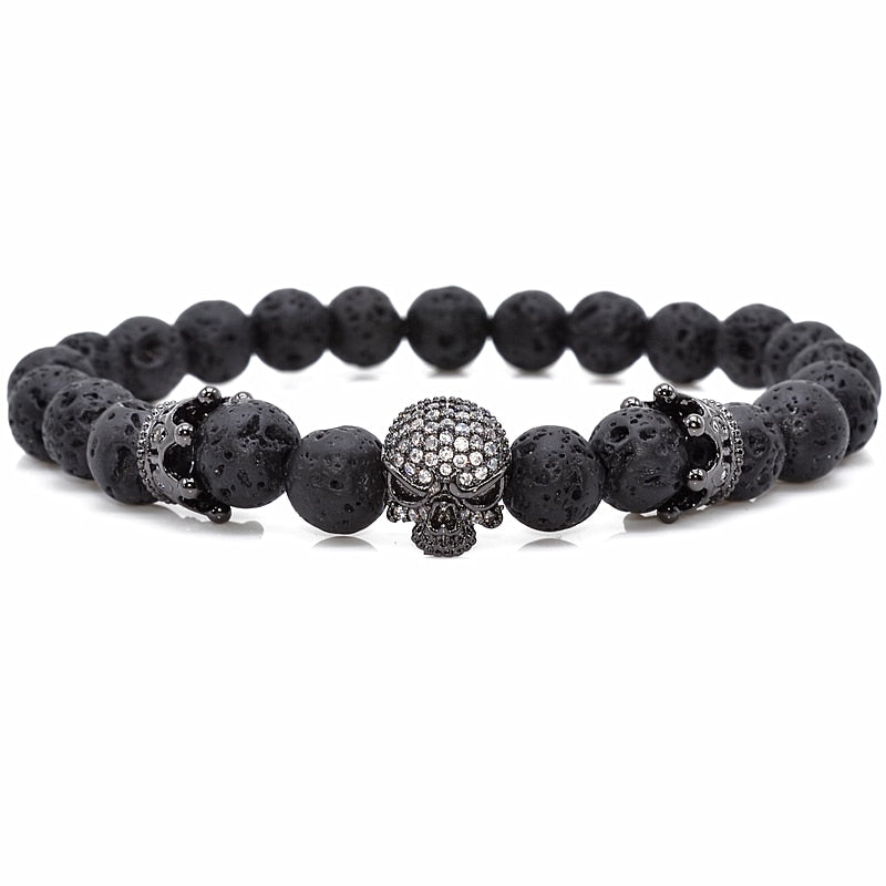 Bead Strand Lave Skull Bracelet