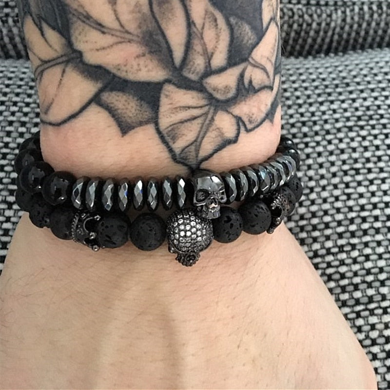 Bead Strand Lave Skull Bracelet