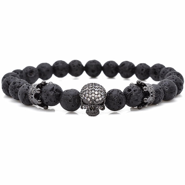 Bead Strand Lave Skull Bracelet
