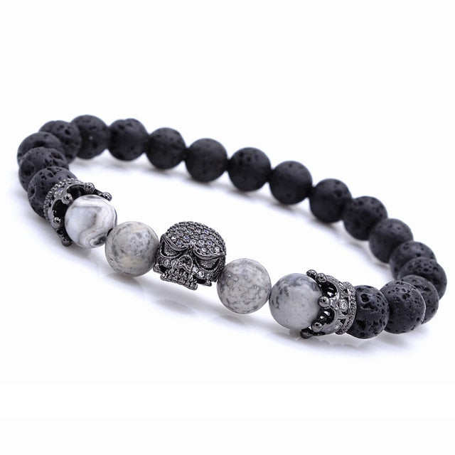 Bead Strand Lave Skull Bracelet