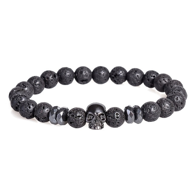 Bead Strand Lave Skull Bracelet