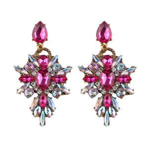 Colorful Flower Luxury Starburst Pendant Crystal Stud Earrings