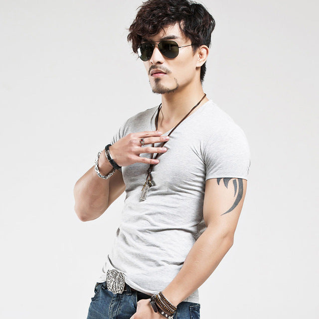 MEN'S SEXY V-NECK FITNESS T-SHIRTS (2PCS)