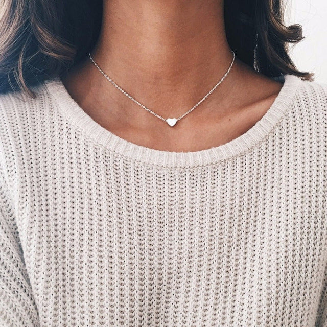 BEAUTIFUL CHOKER SILVER & GOLD HEART NECKLACE OF SMALL LOVE CHAINED