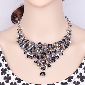 BAD-ASS RHINESTONES SKELETON NECKLACE & EARRINGS JEWELRY SET