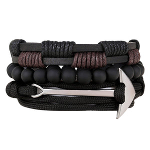New Fashion Bead Leather Bracelets & bangles for Women 3/4 pcs 1 Set Multilayer Wristband Bracelet Men
