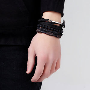 New Fashion Bead Leather Bracelets & bangles for Women 3/4 pcs 1 Set Multilayer Wristband Bracelet Men