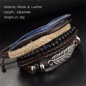 New Fashion Bead Leather Bracelets & bangles for Women 3/4 pcs 1 Set Multilayer Wristband Bracelet Men