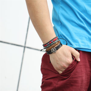 New Fashion Bead Leather Bracelets & bangles for Women 3/4 pcs 1 Set Multilayer Wristband Bracelet Men