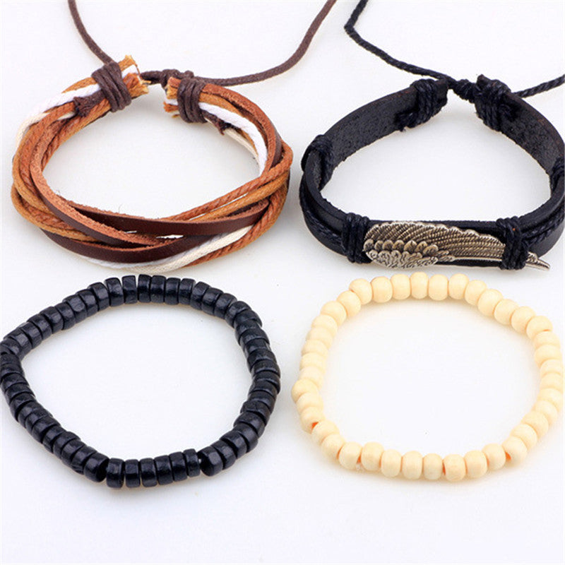 New Fashion Bead Leather Bracelets & bangles for Women 3/4 pcs 1 Set Multilayer Wristband Bracelet Men