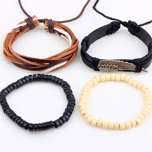 New Fashion Bead Leather Bracelets & bangles for Women 3/4 pcs 1 Set Multilayer Wristband Bracelet Men