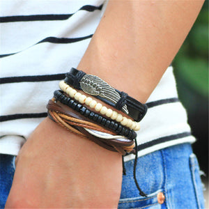 New Fashion Bead Leather Bracelets & bangles for Women 3/4 pcs 1 Set Multilayer Wristband Bracelet Men