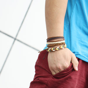 New Fashion Bead Leather Bracelets & bangles for Women 3/4 pcs 1 Set Multilayer Wristband Bracelet Men