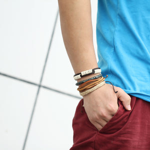 New Fashion Bead Leather Bracelets & bangles for Women 3/4 pcs 1 Set Multilayer Wristband Bracelet Men