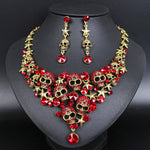 BAD-ASS RHINESTONES SKELETON NECKLACE & EARRINGS JEWELRY SET
