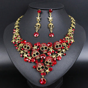 BAD-ASS RHINESTONES SKELETON NECKLACE & EARRINGS JEWELRY SET