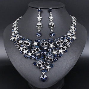 BAD-ASS RHINESTONES SKELETON NECKLACE & EARRINGS JEWELRY SET