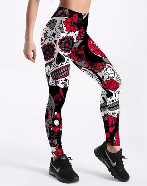 Flowery Skull Trousers Strectch