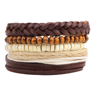 New Fashion Bead Leather Bracelets & bangles for Women 3/4 pcs 1 Set Multilayer Wristband Bracelet Men