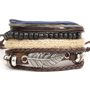New Fashion Bead Leather Bracelets & bangles for Women 3/4 pcs 1 Set Multilayer Wristband Bracelet Men