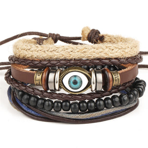 New Fashion Bead Leather Bracelets & bangles for Women 3/4 pcs 1 Set Multilayer Wristband Bracelet Men