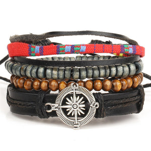 New Fashion Bead Leather Bracelets & bangles for Women 3/4 pcs 1 Set Multilayer Wristband Bracelet Men
