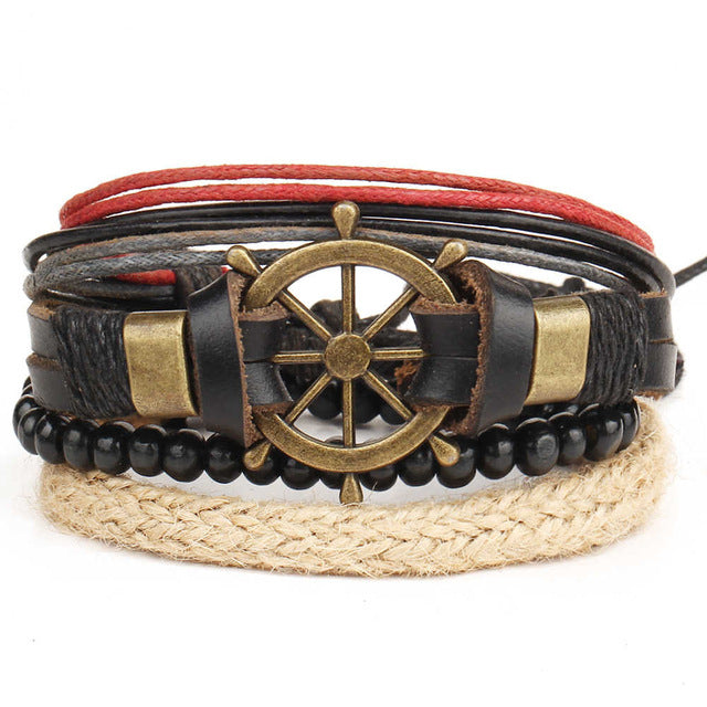 New Fashion Bead Leather Bracelets & bangles for Women 3/4 pcs 1 Set Multilayer Wristband Bracelet Men