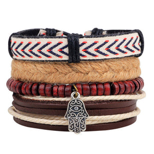 New Fashion Bead Leather Bracelets & bangles for Women 3/4 pcs 1 Set Multilayer Wristband Bracelet Men