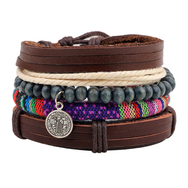 New Fashion Bead Leather Bracelets & bangles for Women 3/4 pcs 1 Set Multilayer Wristband Bracelet Men