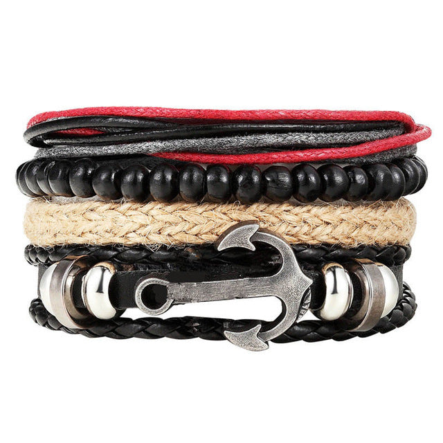 New Fashion Bead Leather Bracelets & bangles for Women 3/4 pcs 1 Set Multilayer Wristband Bracelet Men