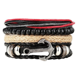 New Fashion Bead Leather Bracelets & bangles for Women 3/4 pcs 1 Set Multilayer Wristband Bracelet Men