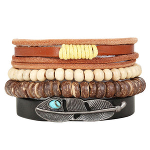 New Fashion Bead Leather Bracelets & bangles for Women 3/4 pcs 1 Set Multilayer Wristband Bracelet Men