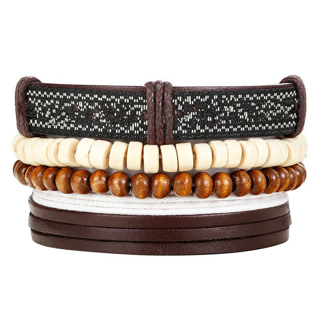 New Fashion Bead Leather Bracelets & bangles for Women 3/4 pcs 1 Set Multilayer Wristband Bracelet Men