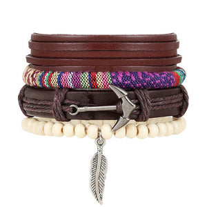 New Fashion Bead Leather Bracelets & bangles for Women 3/4 pcs 1 Set Multilayer Wristband Bracelet Men