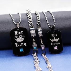 HANDMADE HER KING HIS QUEEN COUPLES NECKLACE SET
