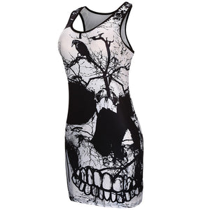 Skull Printed Vintage Sleeveless Dress