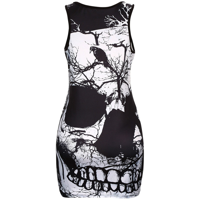 Skull Printed Vintage Sleeveless Dress