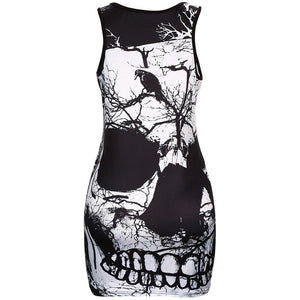 Skull Printed Vintage Sleeveless Dress