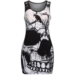 Skull Printed Vintage Sleeveless Dress