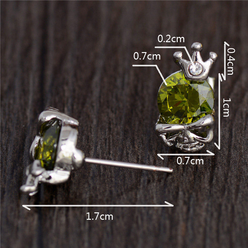 MULTI-COLORED CRYSTAL CROWNED SKULL HEAD EARRINGS