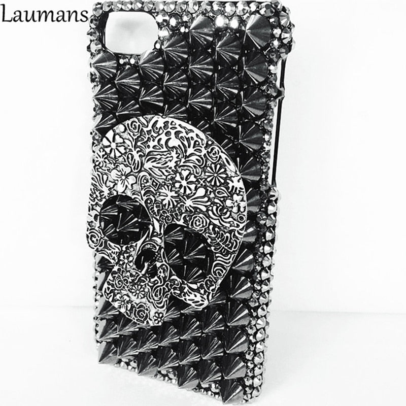 Skull Rhinestone Rivet Phone Back Cover for iPhone X 5 5S 5C 6 6S Plus 7 8 Plus XR Xs Max