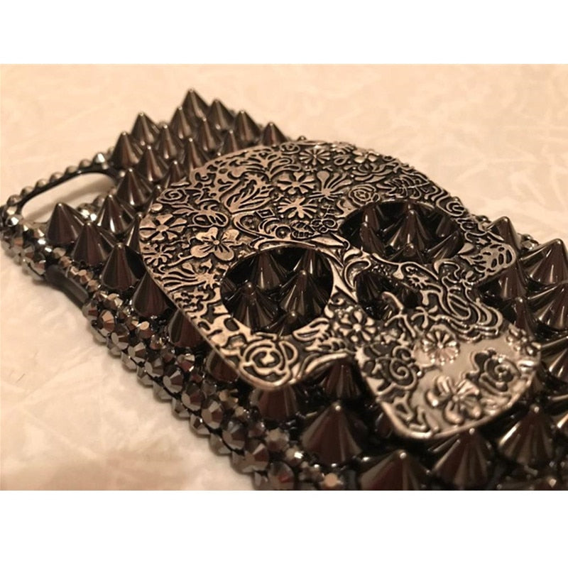 Skull Rhinestone Rivet Phone Back Cover for iPhone X 5 5S 5C 6 6S Plus 7 8 Plus XR Xs Max