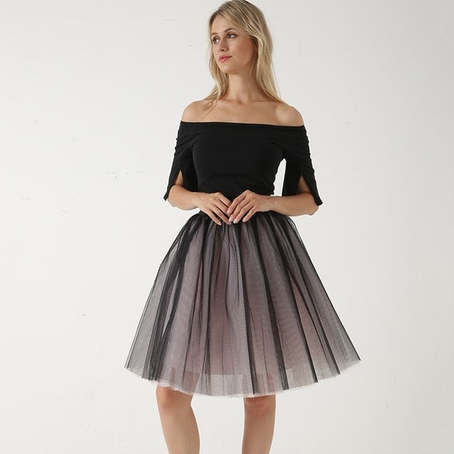 5 Layers 60cm Women's Princess Midi Tulle Skirt