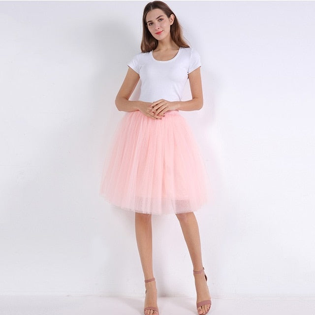 5 Layers 60cm Women's Princess Midi Tulle Skirt