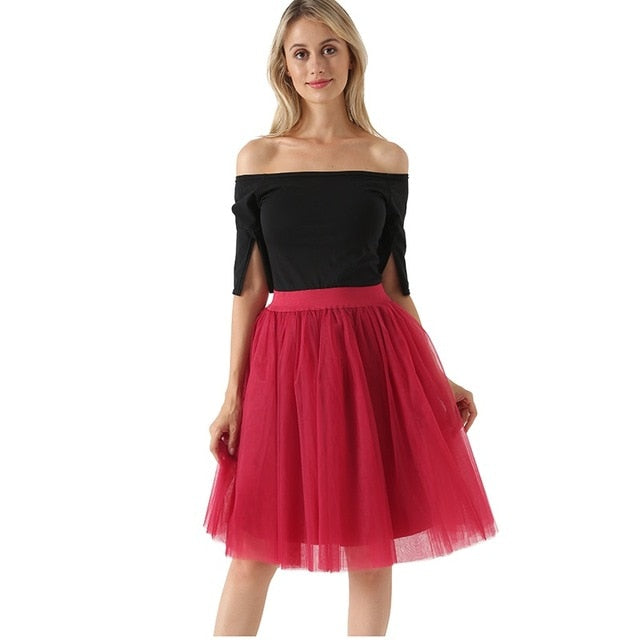 5 Layers 60cm Women's Princess Midi Tulle Skirt