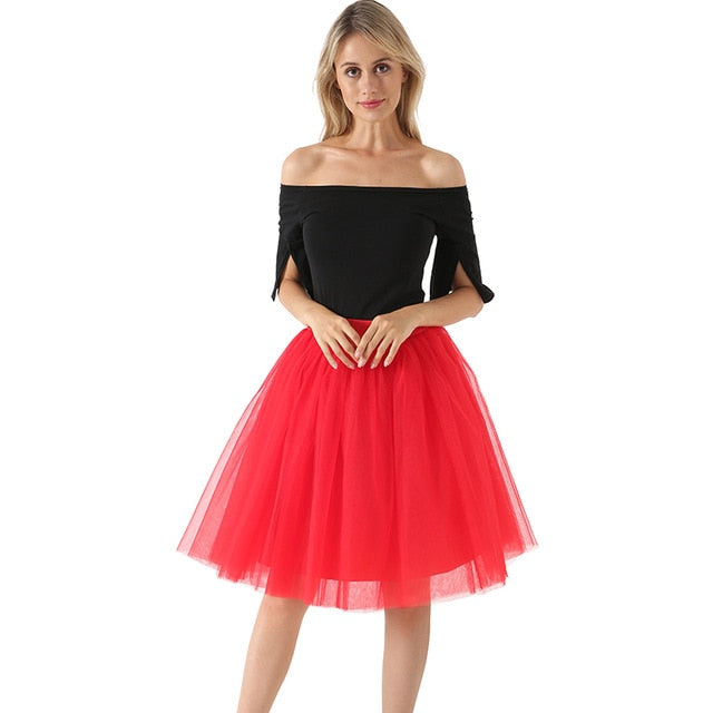 5 Layers 60cm Women's Princess Midi Tulle Skirt