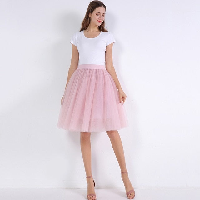 5 Layers 60cm Women's Princess Midi Tulle Skirt
