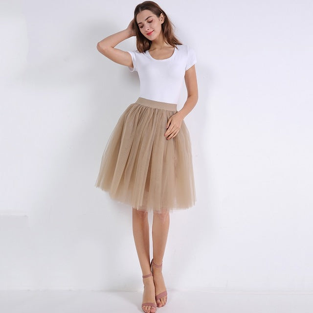 5 Layers 60cm Women's Princess Midi Tulle Skirt